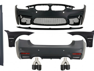 Complete Body Kit with Carbon Fiber Exhaust Muffler Tips and Front Fenders suitable for BMW F30 (2011-2019) EVO II M3 CS Style Without Fog Lamps