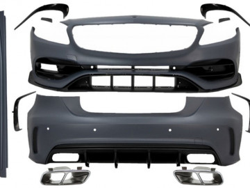 Complete Body Kit with Exhaust Muffler Tips suitable for Mercedes A-Class W176 (2012-2018) Facelift A45 Design