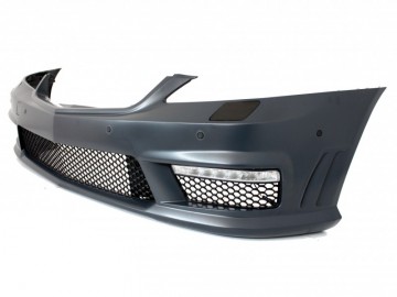 Complete Front Bumper Assembly with Central Grille suitable for MERCEDES Benz S-Class W221 (2005-2010) S63 S65 Design and Side Skirts Short Version