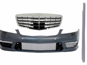 Complete Front Bumper Assembly with Central Grille suitable for MERCEDES Benz W221 S-Class (2005-2010) S63 S65 Design and Side Skirts Short Version