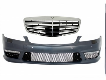 Complete Front Bumper Assembly with Central Grille suitable for MERCEDES Benz W221 S-Class (2005-2010) S63 S65 Design and Side Skirts