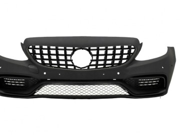 Complete Front Bumper with Diffuser and Black Tips suitable for MERCEDES C-Class W205 S205 (2014-2020) Only for AMG Sport Line