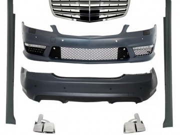 Complete S63 S65 Body Kit suitable for MERCEDES-Benz S-Class W221 LWB (2005-2013) with Facelift Front Grill and Exhaust Muffler Tips