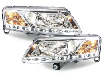 D-LITE Headlights suitable for AUDI A6 4A 04-08 LED DRL HID Xenon D2S Chrome