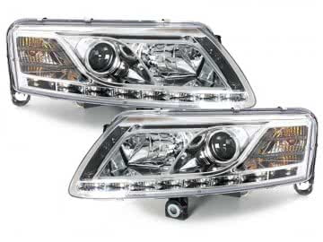 D-LITE Headlights suitable for AUDI A6 4A 04-08 LED DRL HID Xenon D2S Chrome