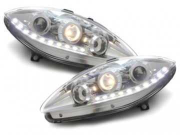 DAYLINE Headlights LED DRL suitable for SEAT Leon 1P (2005-2009) Altea (2005-2008) Toledo MK3 (2005-2009) Chrome