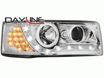 DAYLINE Headlights suitable for VW Transporter T4 (1990-2003) LED DRL Design Chrome