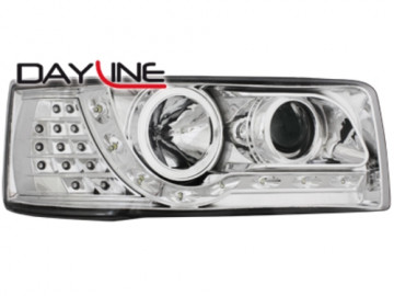 DAYLINE Headlights suitable for VW Transporter T4 (1990-2003) LED DRL Design Chrome