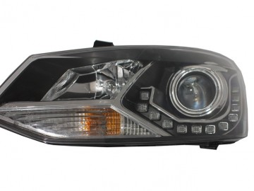 DAYLINE Headlights suitable for VW Polo 6R 09+ LED DRL Daytime Running Lights Optic black