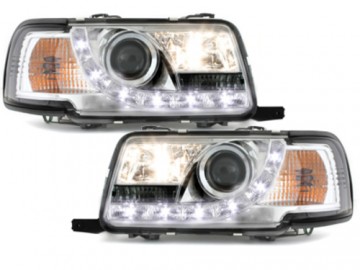 DAYLINE Headlights suitable for AUDI 80 B4 Limo Avant (1991-1994) LED DRL Look Chrome