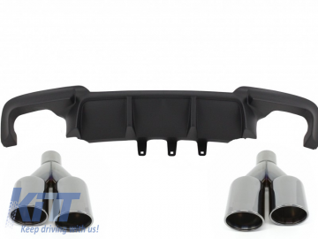 Double Outlet Air Diffuser suitable for BMW F10 F11 5 Series (2011-2017) M-Performance Design with Exhaust Muffler Tips M-Power Black