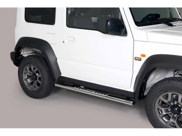 Estribos em tubo de aço inoxidável, secção oval, com degraus. Tipo de DSP Jimny [2018 - ]