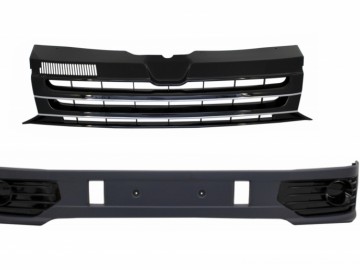 Front Bumper Add-on Spoiler suitable for VW Transporter Multivan Caravelle T5 T5.1 Facelift (2010-2015) with Badgeless Front Debadged Grille Sportline