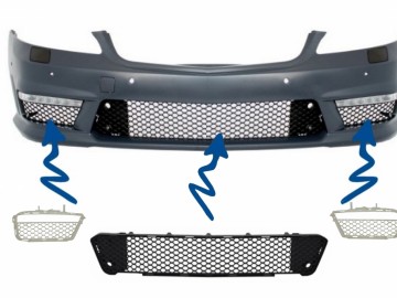 Front Bumper Central-Lower Grille and Side Grilles suitable for Mercedes S-Class W221 (2005-2012) S63 S65 Design