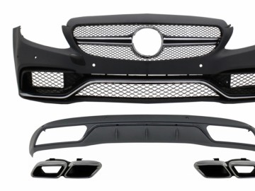 Front Bumper & Diffuser with Muffler Tips Chrome suitable for Mercedes C-Class W205 S205 (2014-2018) C63 Look