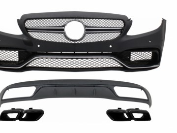 Front Bumper & Diffuser with Muffler Tips Black suitable for Mercedes C-Class W205 S205 (2014-2018) C63 Design