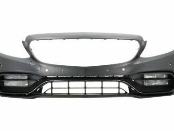 Front Bumper & Grille Chrome with Trunk Boot Spoiler Piano Black suitable for Mercedes C-Class C205 (2014-2018) C63 Design