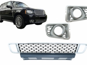 Front Bumper Lower Grille with Fog Lamp Covers suitable for Land Range Rover Vogue III L322 (2010-2012) Autobiography Design Chrome