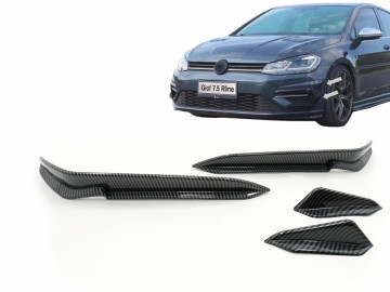 Front Bumper Side Fins Flaps suitable for VW Golf 7.5 5G R Hatchback (2017-2020) Carbon Look