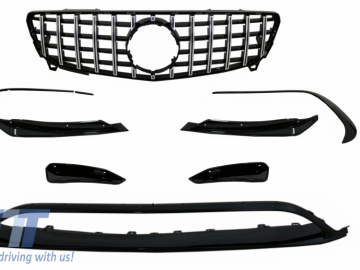 Front Bumper Splitters Fins Aero with Central Grille suitable for Mercedes A-Class W176 Facelift AMG Line (09.2015-2018) Piano Black