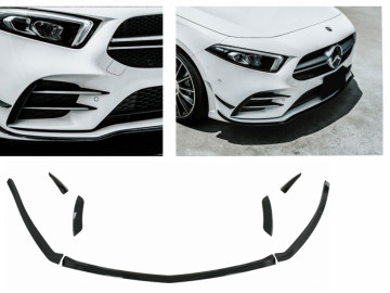 Front Bumper Splitters Fins Aero suitable for Mercedes A Class W177 Hatchback V177 Sedan (2018-up) Piano Black
