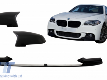 Front Bumper Spoiler Lip with Mirror Covers suitable for BMW 5 Series F10 F11 Sedan Touring (2015-2017) M-Performance Piano Black