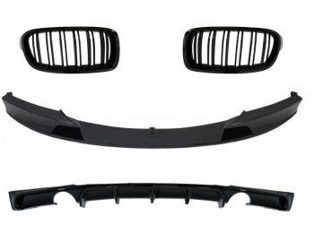 Front Bumper Spoiler with Central Grilles and Rear Diffuser Double Outlet for Single Exhaust suitable for BMW 3 Series F30 F31 (2011-2019) M Performan