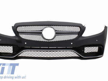 Front Bumper and Rear Bumper Valance Diffuser suitable for Mercedes C-Class C205 A205 Coupe Cabriolet (2014-2019) C63S Design Silver Tips
