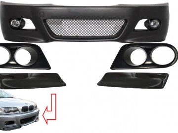 Front Bumper suitable for BMW 3 Series Coupe/Cabrio/Sedan/Estate E46 (1998-2004) M3 Design with Air Ducts Vents and Splitters Carbon CSL Design