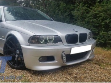 Front Bumper suitable for BMW E46 (98-04) M3 Look and Central Grilles Kidney Grilles Double Stripe M Design Piano Black
