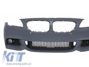 Front Bumper suitable for BMW F10 F11 5 Series (2011-up) M-Technik Design with Kidney Grilles Double Stripe M Design Piano Black