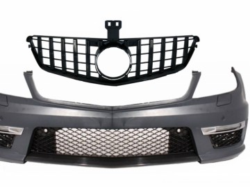 Front Bumper suitable for MERCEDES C-Class W204 (2012-up) C63 Facelift A-Design with Central Front Grille GT-R Panamericana Black