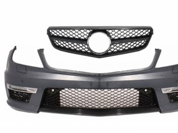 Front Bumper suitable for MERCEDES C-Class W204 (2012-up) C63 Facelift A-Design with Single Frame Front Grille Sport Piano Black