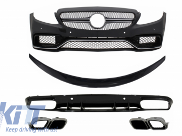 Front Bumper suitable for Mercedes C-Class C205 A205 Coupe Cabriolet (2014-2019) with Rear Bumper Valance Diffuser and Trunk Boot Spoiler C63S Design 