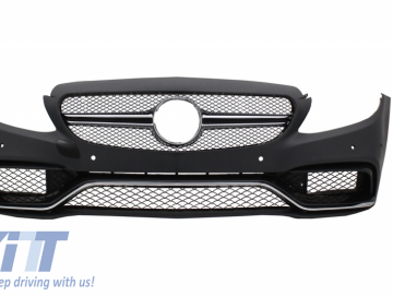 Front Bumper suitable for Mercedes C-Class C205 A205 Coupe Cabriolet (2014-2019) with Rear Bumper Valance Diffuser and Trunk Boot Spoiler C63S Design 