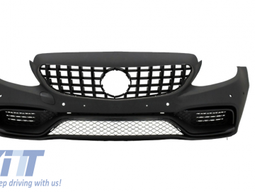 Front Bumper suitable for Mercedes C-Class C205 A205 Coupe Cabriolet (2014-2019) with Trunk Boot Spoiler and Rear Bumper Valance Diffuser C63S Design 
