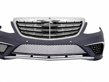 Front Bumper suitable for Mercedes Benz W222 S-Class (2013-06.2017) S63 Design with Central Grille Chrom