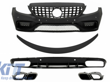 Front Bumper suitable for Mercedes C-Class C205 A205 Coupe Cabriolet (2014-2019) Front Grille GT-R Panamericana with Trunk Boot Spoiler and Rear Bumpe