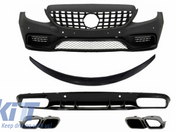 Front Bumper suitable for Mercedes C-Class C205 A205 Coupe Cabriolet (2014-2019) Front Grille GT-R Panamericana with Trunk Boot Spoiler and Rear Bumpe
