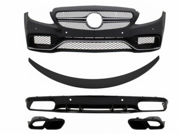 Front Bumper suitable for Mercedes C-Class C205 A205 Coupe Cabriolet (2014-2019) with Trunk Boot Spoiler and Rear Bumper Valance Diffuser C63S Design 