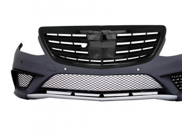 Front Bumper suitable for Mercedes S-Class W222 (2013-06.2017) S63 Design with Central Grille Piano Black