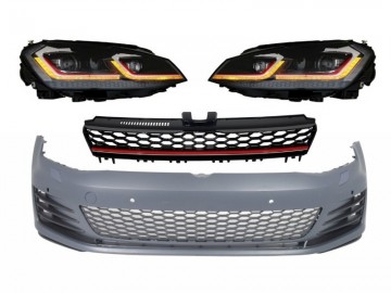 Front Bumper suitable for VW Golf VII 7 5G (2013-2017) with LED Headlights G7.5 GTI Look with Sequential Dynamic Turning Lights RHD