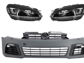 Front Bumper suitable for VW Golf VI 6 (2008-2013) R20 Look with Headlights 3D LED DRL U-Design LED Flowing Turning Light