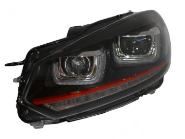 Front Bumper suitable for VW Golf VI 6 (2008-2013) R20 Look with Headlights 3D LED DRL U-Design LED Flowing Turning Light Red Stripe GTI