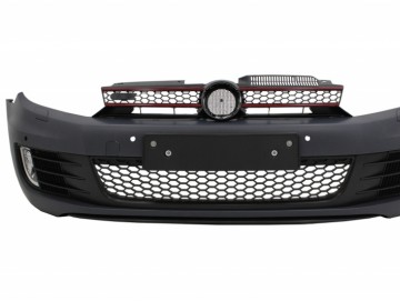 Front Bumper suitable for VW Golf VI 6 (2008-2013) GTI Look with Headlights Golf 7 3D LED DRL U-Design LED Flowing Turning Light Red Stripe GTI