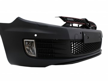 Front Bumper suitable for VW Golf VI 6 (2008-2013) GTI Look with Headlights Golf 7 3D LED DRL U-Design LED Flowing Turning Light Red Stripe GTI