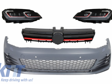 Front Bumper with Central Grille and LED Headlights Sequential Dynamic Turning Lights suitable for VW Golf VII 7 5G (2013-2017) GTI Look