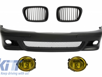 Front Bumper with Central Grilles Kidney Matte Black and Fog Lights Yellow suitable for BMW 5 Series E39 1995-2003 M5 Design