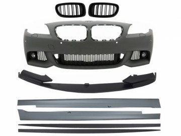 Front Bumper with Central Grilles Kidney suitable for BMW 5 Series F10 F11 Non LCI (07.2010-2013) Spoiler Lip and Side Skirts Sedan Touring M-Technik 