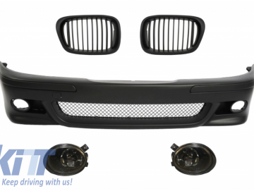 Front Bumper with Central Grilles Kidney Matte Black and Fog Lights Smoke Lens suitable for BMW 5 Series E39 1995-2003 M5 Design